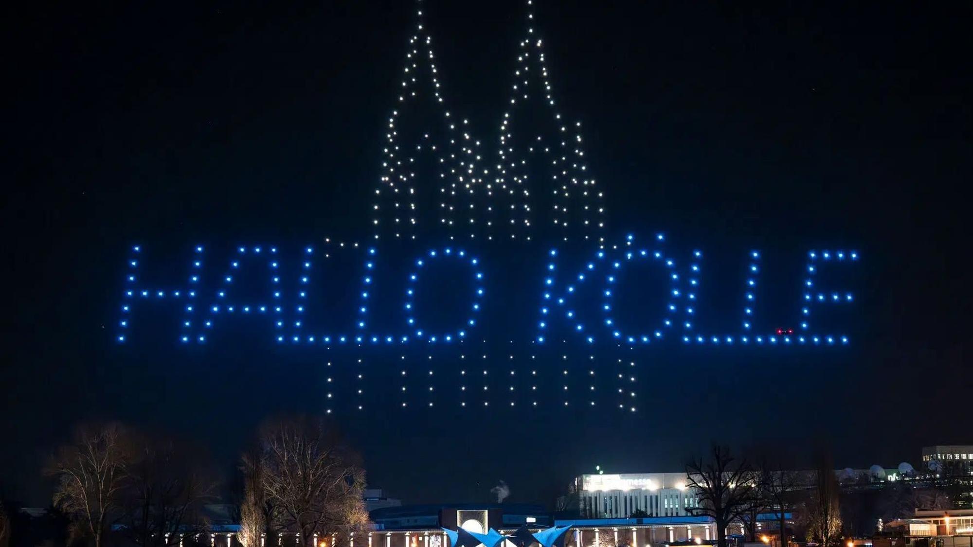 Animation einer Drohnenshow in Köln.