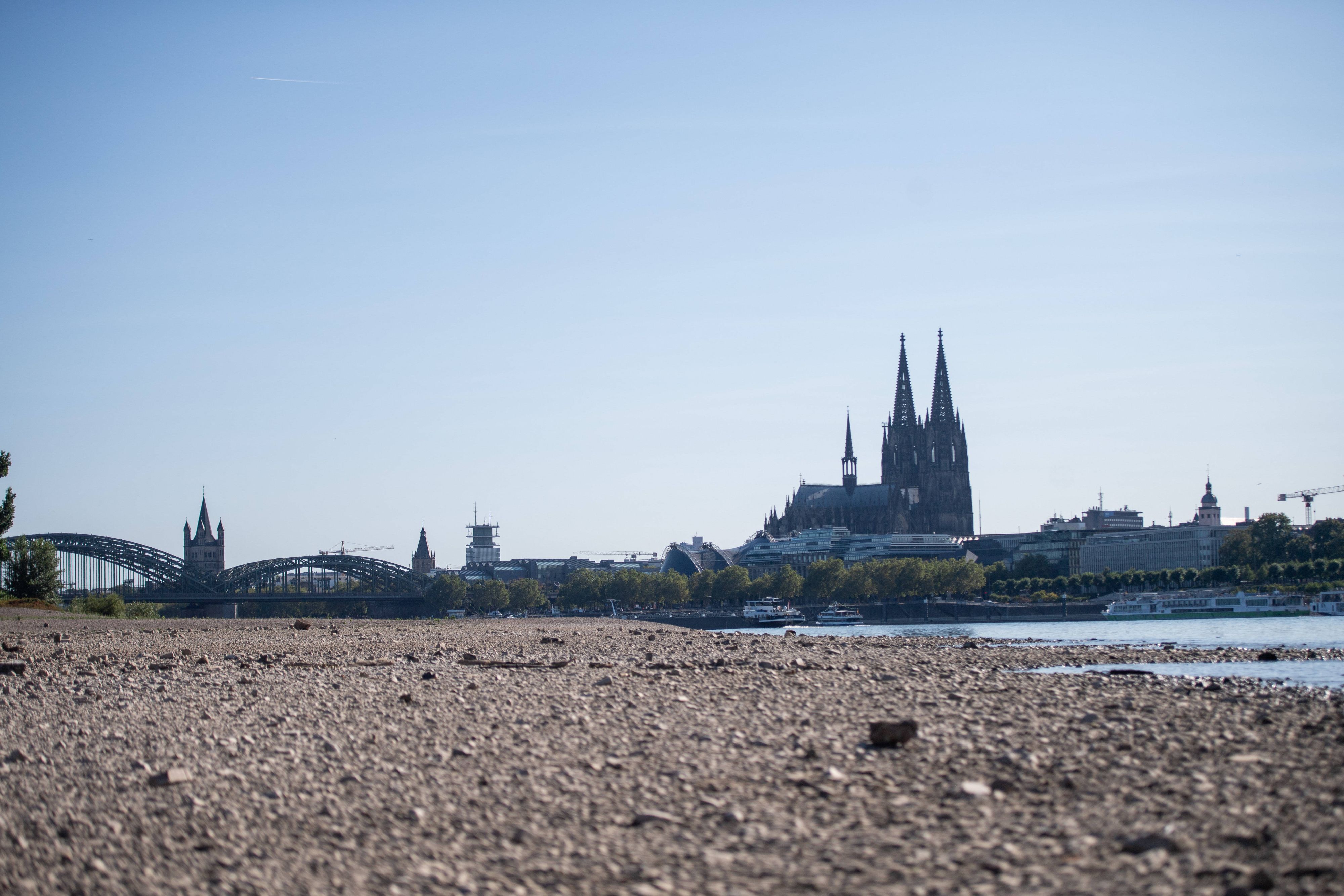 Niedrigwasser am Rhein in Köln