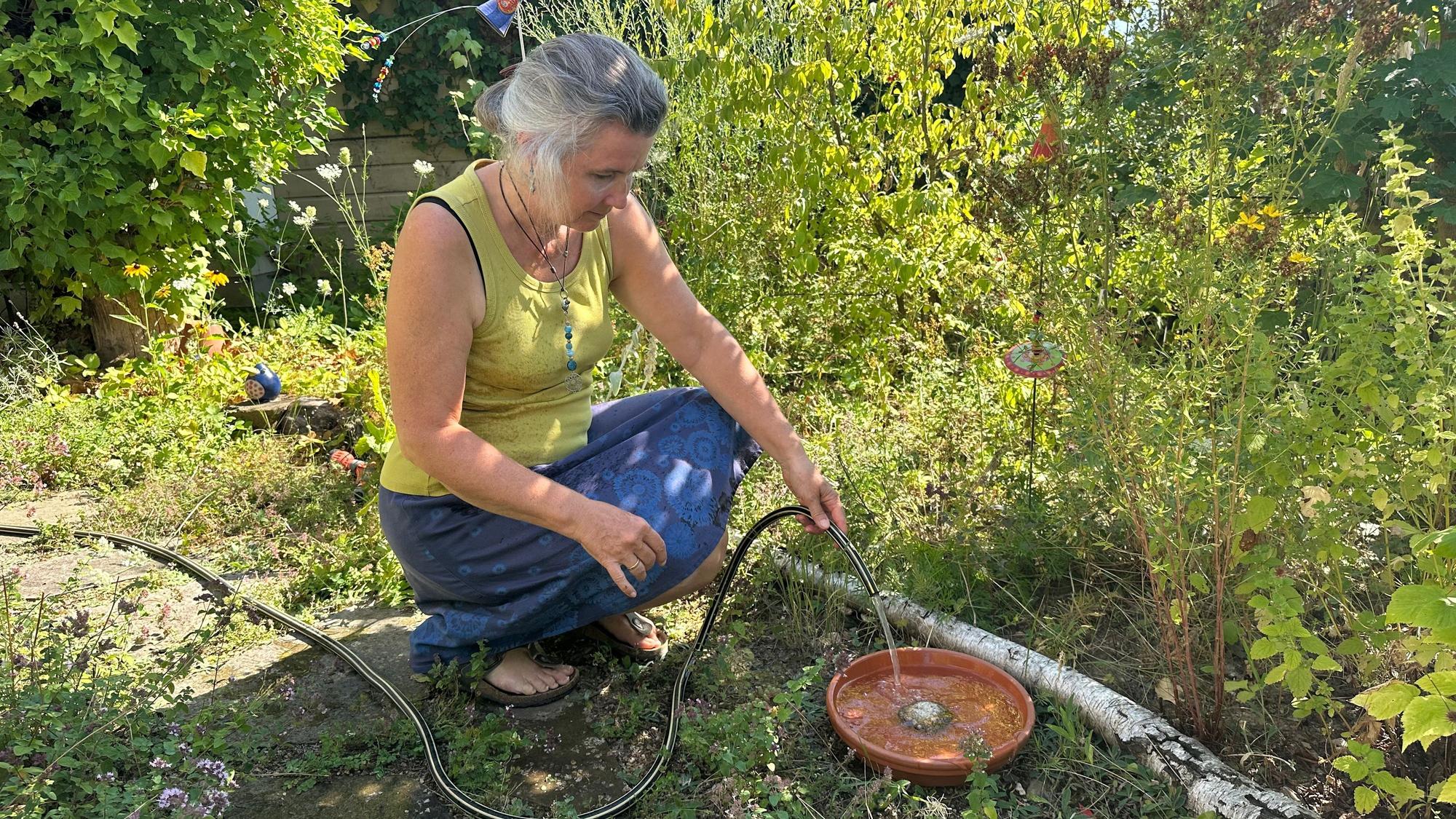 Trinkschüsseln für Tiere im Garten hat auch Biologin Birgit Dannefelser vom Büro für Natur- und Umweltschutz der Stadt Sankt Augustin aufgestellt.