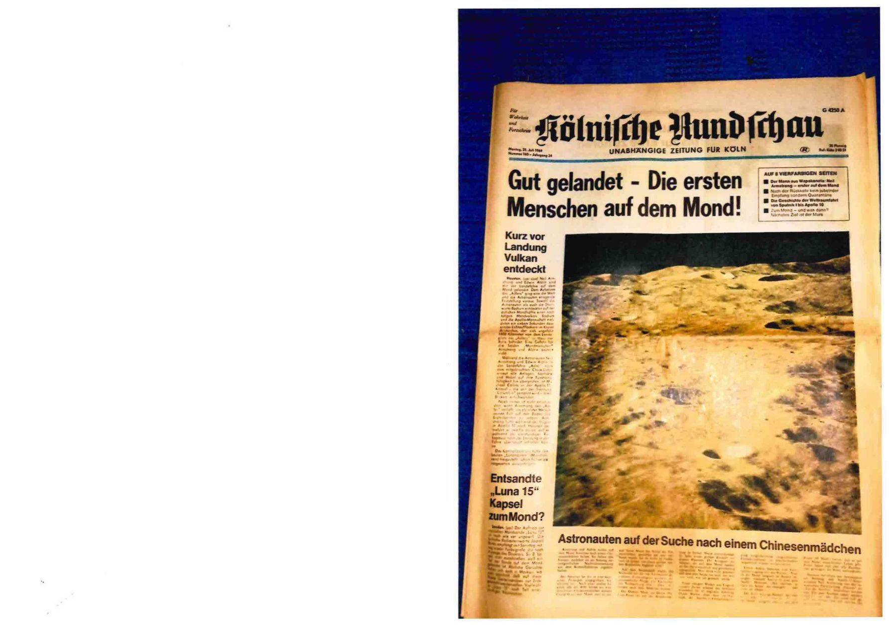 Die Titelseite der Kölnischen Rundschau zur Mondlandung 1969. Es ist eine von drei Versionen, die Richard Krey aufgehoben hat.