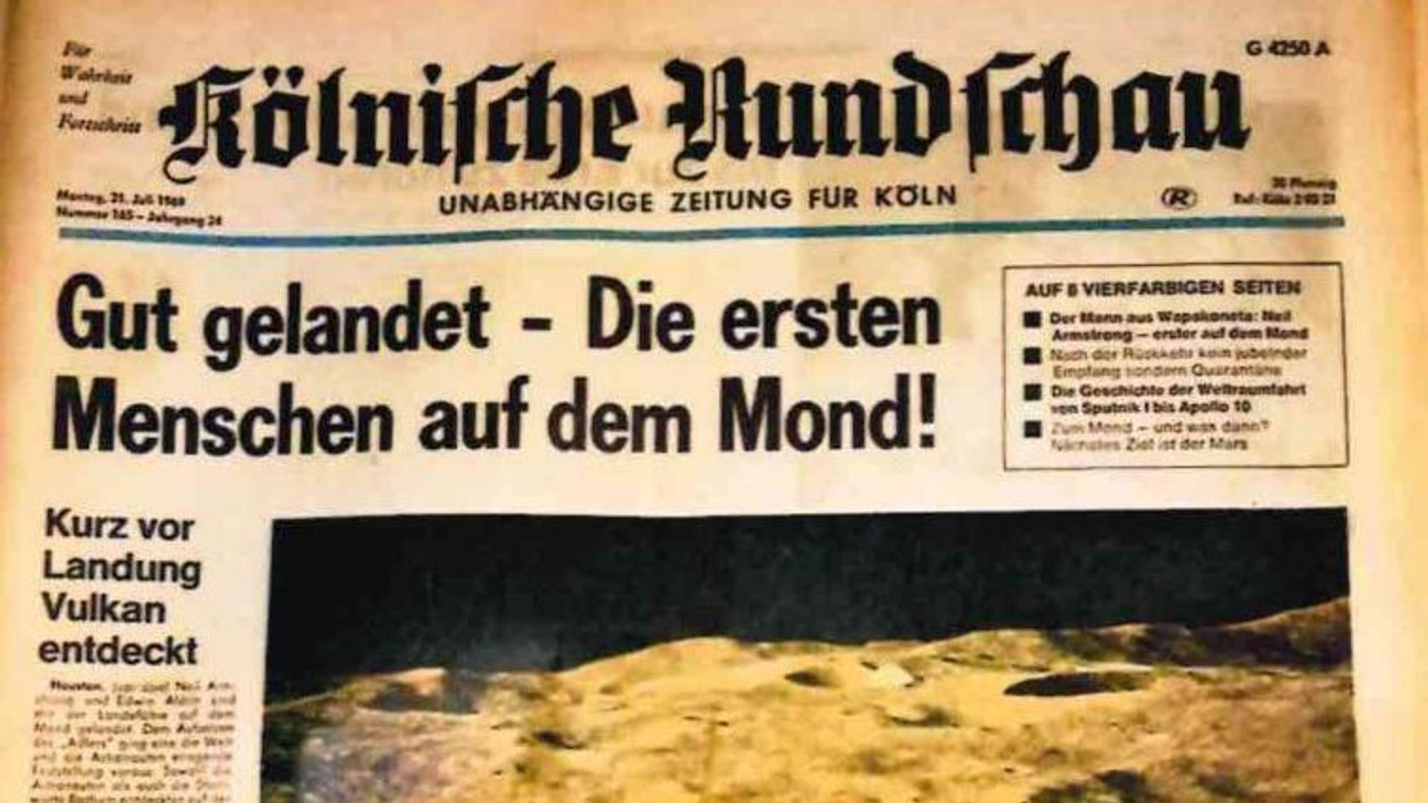 Die Titelseite der Kölnischen Rundschau zur Mondlandung 1969. Es ist eine von drei Versionen, die Richard Krey aufgehoben hat.