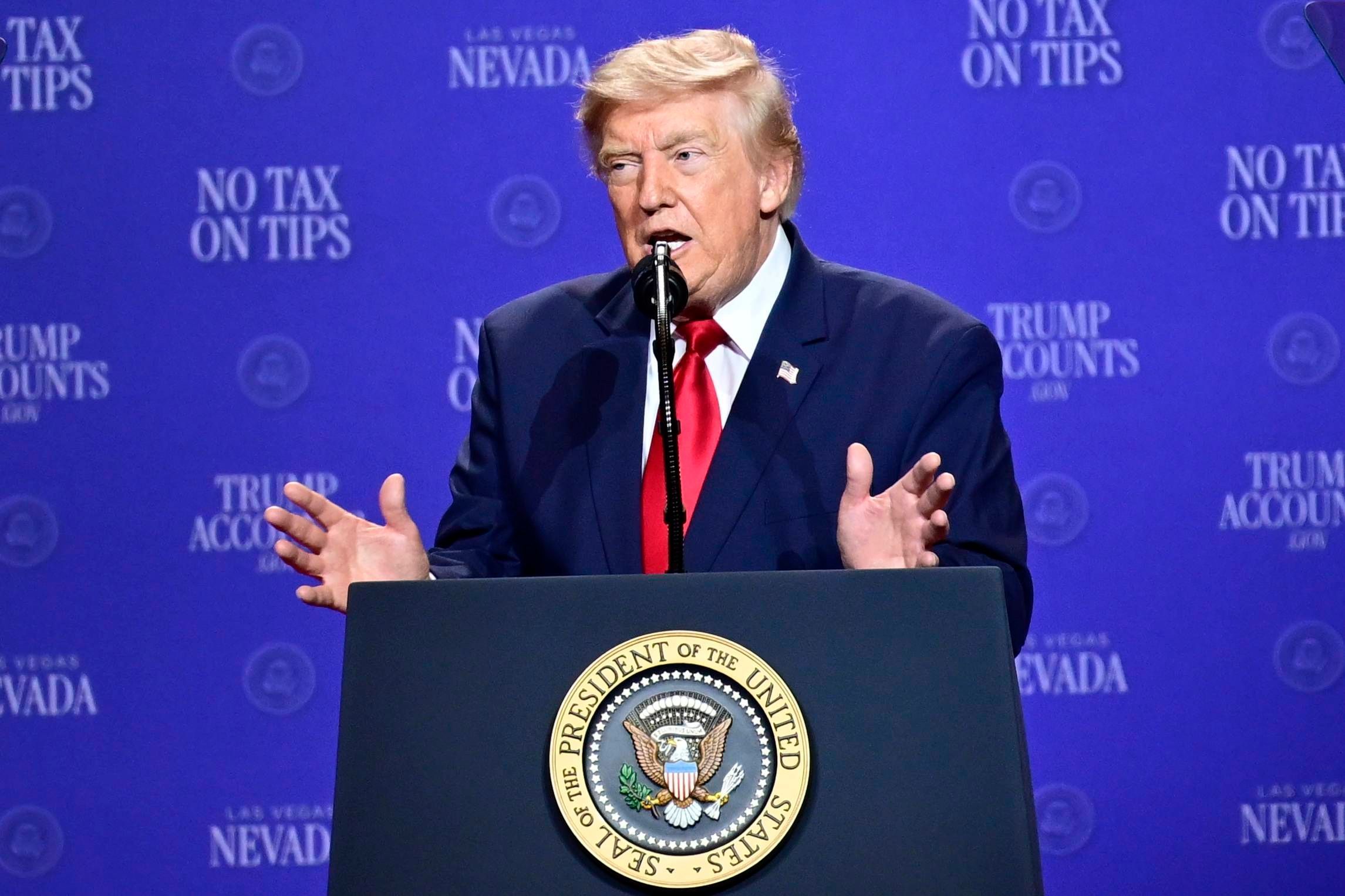 US-Präsident Donald Trump hält am Mittwoch (5. August) eine Rede bei einem Event in Las Vegas.