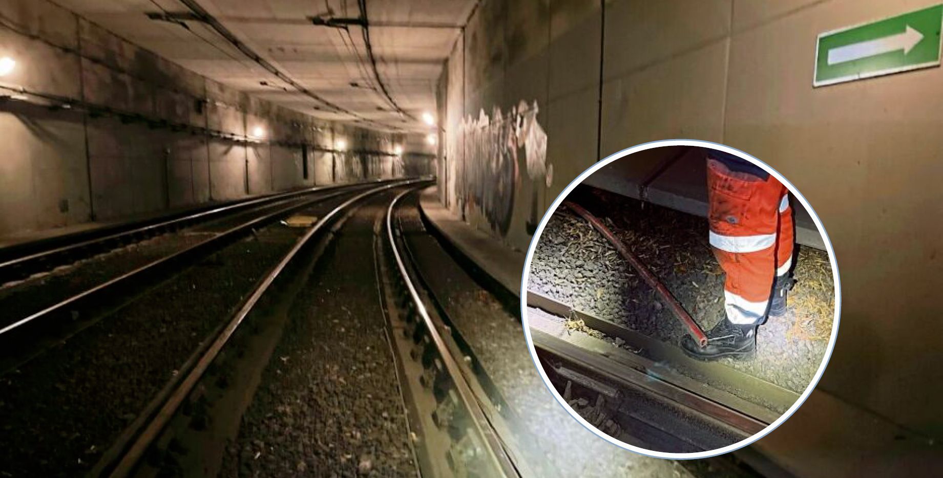 Blick in den Bensberger Straßenbahntunnel der Linie 1.