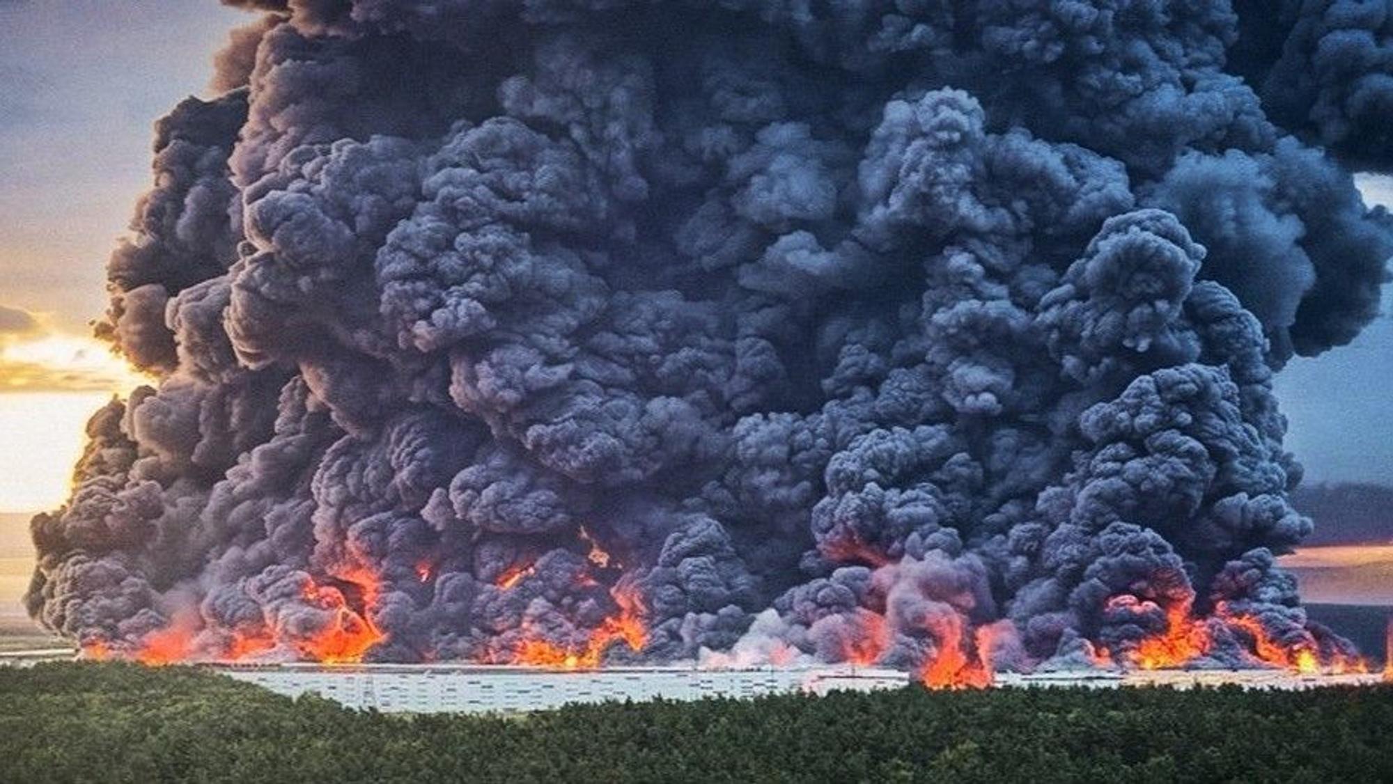 Ein vom ukrainischen Verteidigungsministerium veröffentlichtes Bild soll den Großbrand in einem Wildberries-Lager nahe Moskau zeigen.