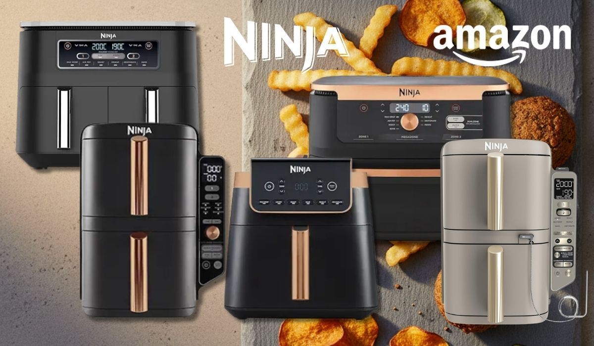 Ninja Airfryer Modelle double, Stack usw. vor frittierten Speisen.