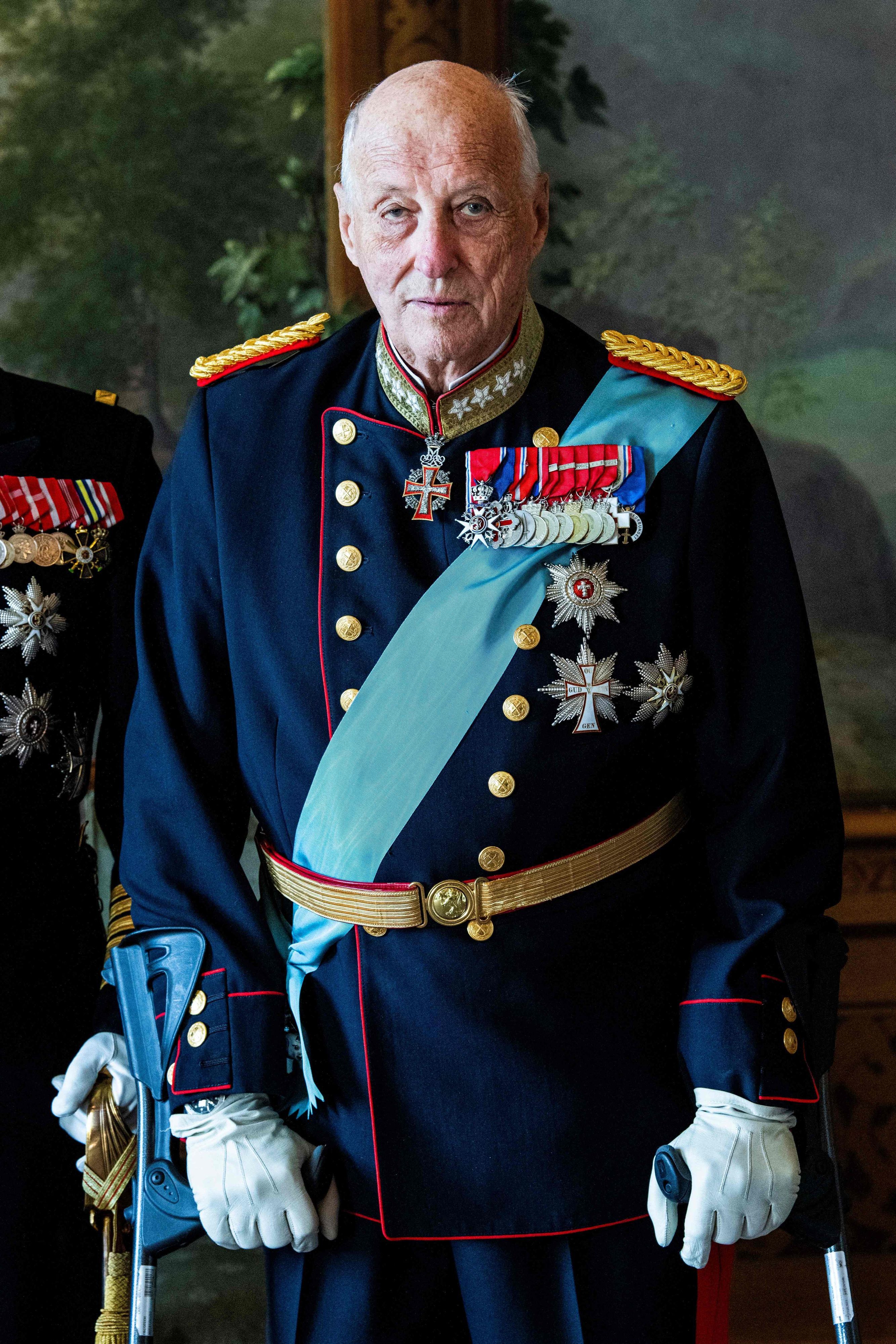 König Harald von Norwegen posiert.