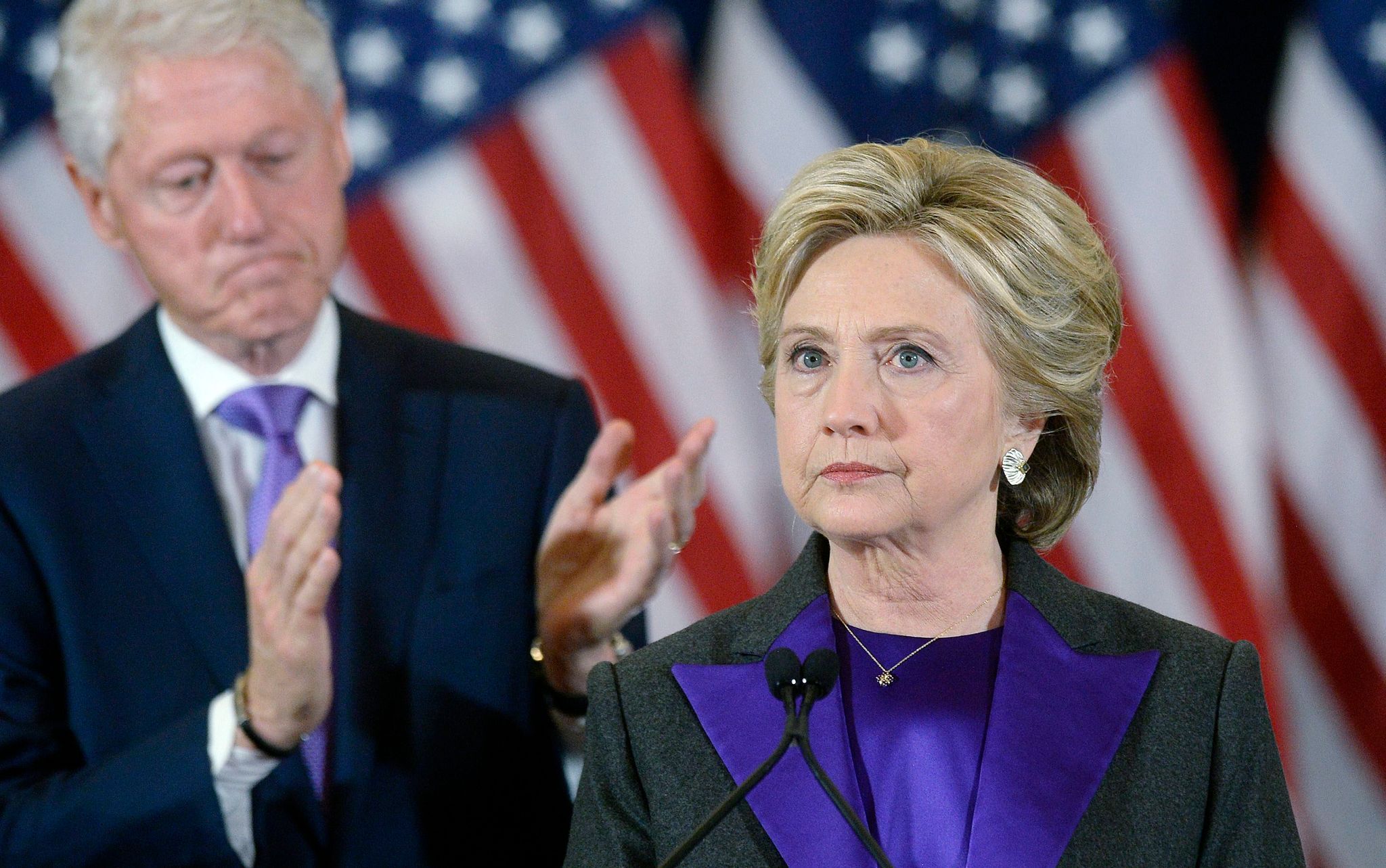 Hillary Clintons addresses her staff and supporters following her