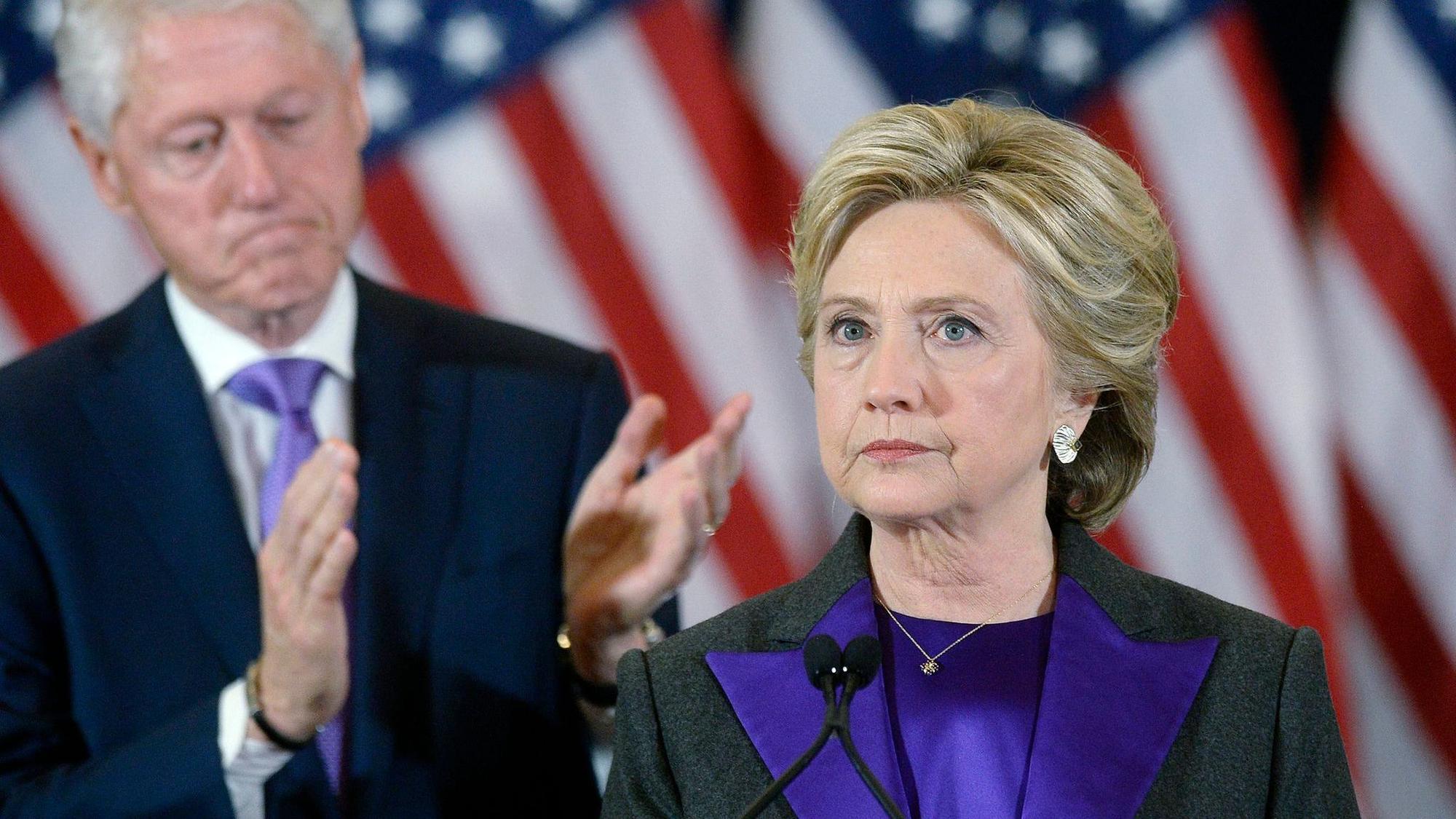 Hillary Clintons addresses her staff and supporters following her