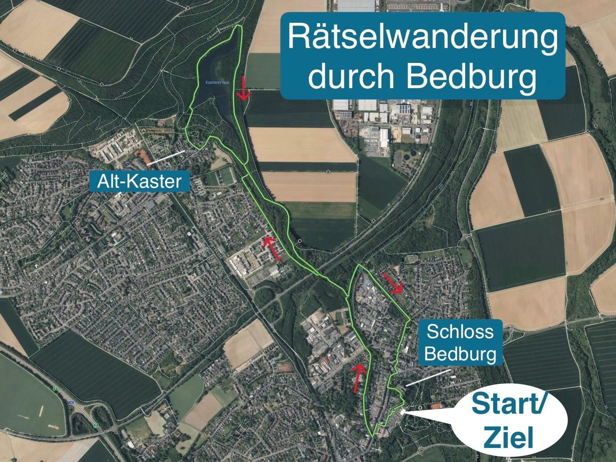 Die Strecke der Rätseltour durch Bedburg.