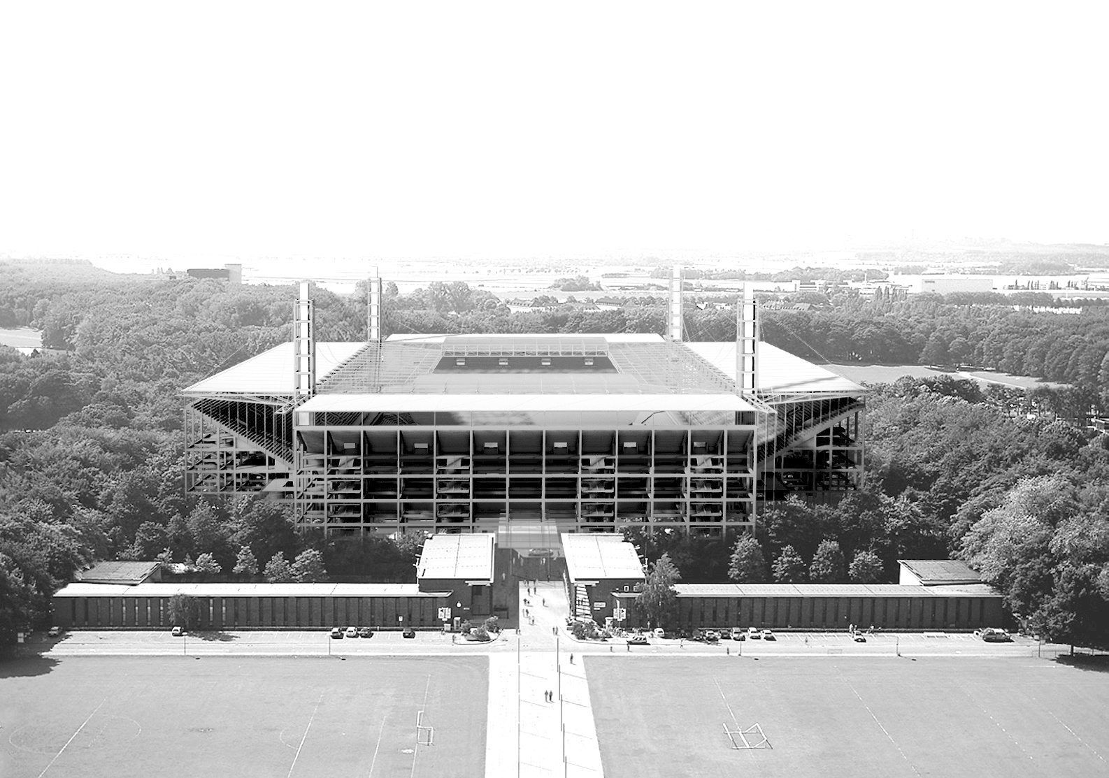 So präsentierten die Sportstätten 2019 das auf 75.000 Zuschauer erweiterte Stadion in einer Schwarz-Weiß-Visualisierung.