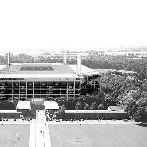 So präsentierten die Sportstätten 2019 das auf 75.000 Zuschauer erweiterte Stadion in einer Schwarz-Weiß-Visualisierung.