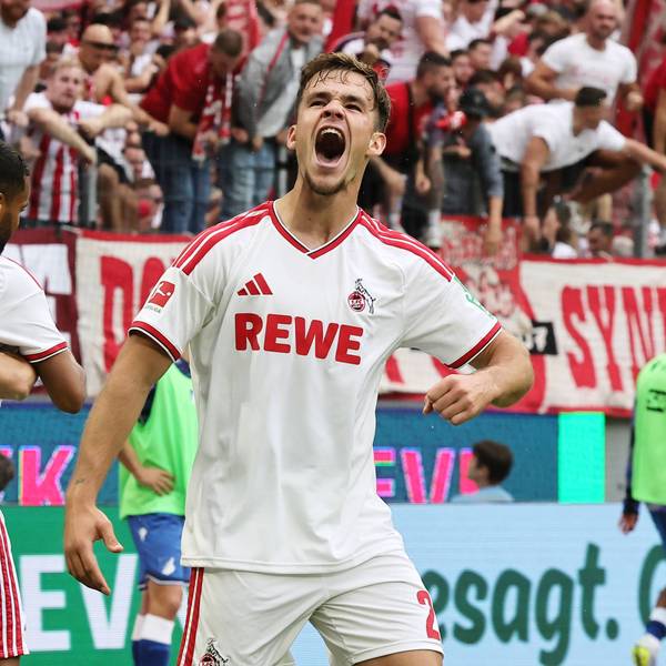 1. FC Köln vs. TSG Hoffenheim, 1. Spieltag, 29.08.2026, 15.30 Uhr, Thijs Dallinga 1. FC Köln feiert sein Tor zum 2.2 Ausgleich, Bild: *** Local Caption *** Ausschließlich redaktionelle Nutzung Editorial use only *** Sports: 1. FC Köln vs. TSG Hoffenheim, Matchday 1, August 29, 2026, 3:30 p.m., Thijs Dallinga of 1. FC Köln celebrates his goal that tied the game at 22, Photo *** Local Caption *** For editorial use only