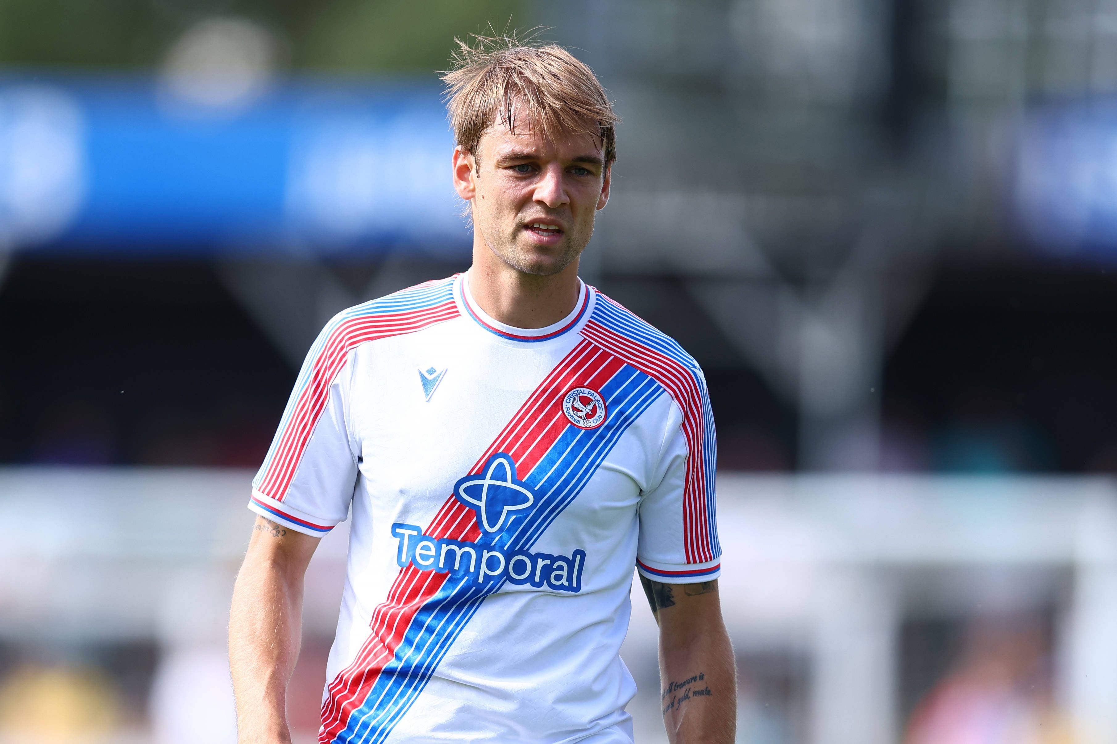 Bromley, England, 25th July 2026. Borna Sosa of Crystal Palace during the Bromley vs Crystal Palace Pre Season Friendly match at Hayes Lane, Bromley. Picture credit should read: Paul Terry / Sportimage EDITORIAL USE ONLY. No use with unauthorised audio, video, data, fixture lists, club/league logos or live services. Online in-match use limited to 120 images, no video emulation. No use in betting, games or single club/league/player publications. SPI_180_PT_Bromley_Crystal_Palace SPI-4882-0178