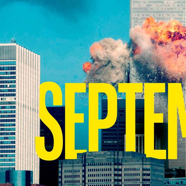 Die Skyline von New York mit den explodierenden Türmen im Hintergrund