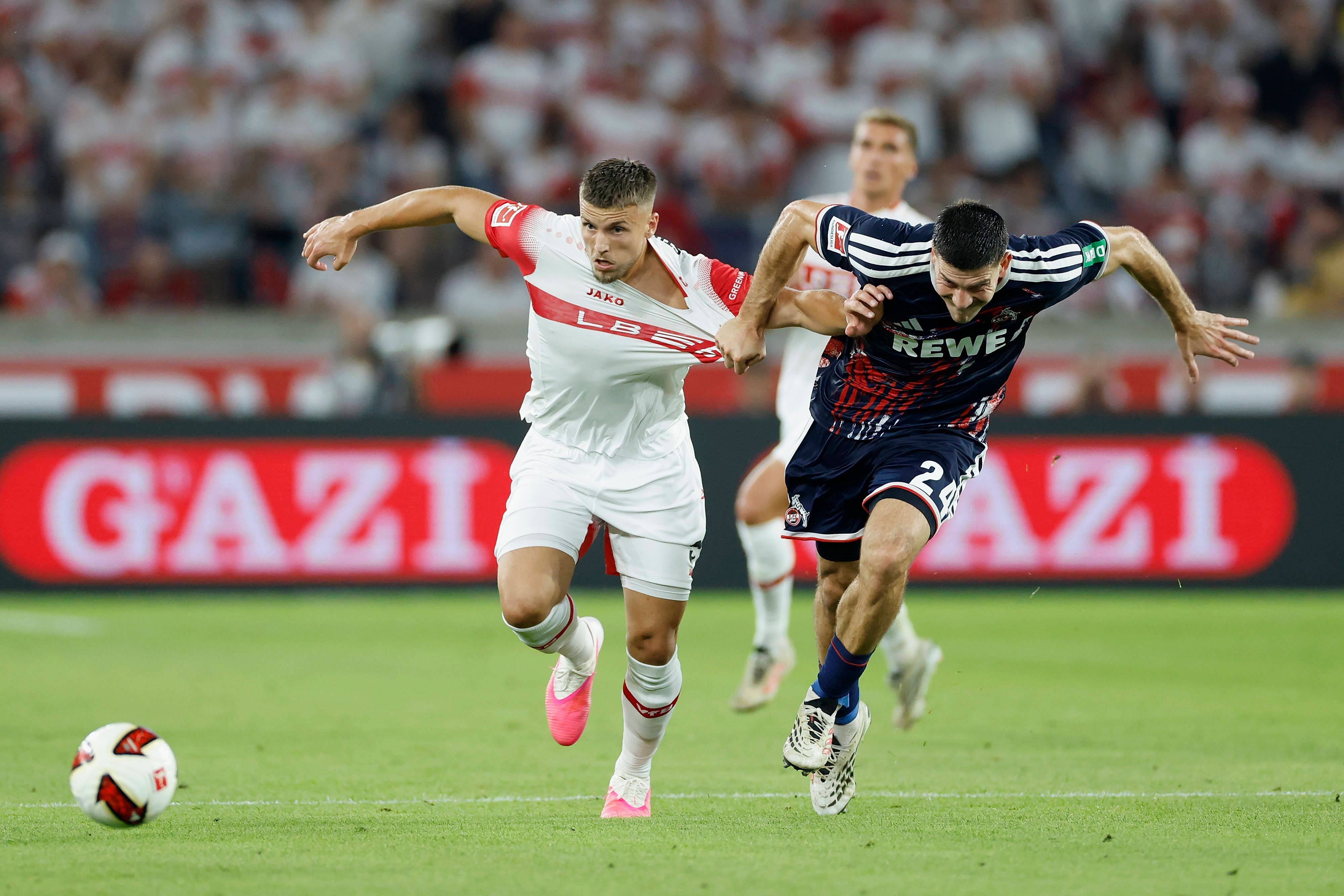 v.l.n.r.: Ermedin Demirovic VfB Stuttgart und Luka Lochoshvili 1. FC Köln, im Bundesliga-Spiel zwischen dem VfB Stuttgart und dem 1. FC Köln in der MHP Arena, Stuttgart, Deutschland, am 4. September 2026. in action during the Bundesliga match between VfB Stuttgart and 1. FC Köln at the MHP Arena, Stuttgart, Germany, on September 4, 2026. DFB/DFL REGULATIONS PROHIBIT ANY USE OF PHOTOGRAPHS AS IMAGE SEQUENCES AND/OR QUASI-VIDEO, *** From left to right: Ermedin Demirovic of VfB Stuttgart and Luka Lochoshvili of 1 FC Köln, during the Bundesliga match between VfB Stuttgart and 1 FC Köln at the MHP Arena, Stuttgart, Germany, on September 4, 2026, in action during the Bundesliga match between VfB Stuttgart and 1 FC Köln at the MHP Arena, Stuttgart, Germany, on September 4, 2026. DFB and DFL regulations prohibit any use of photographs as image sequences and/or quasi-video, Copyright: HMBxMedia/xHeikoxBecker