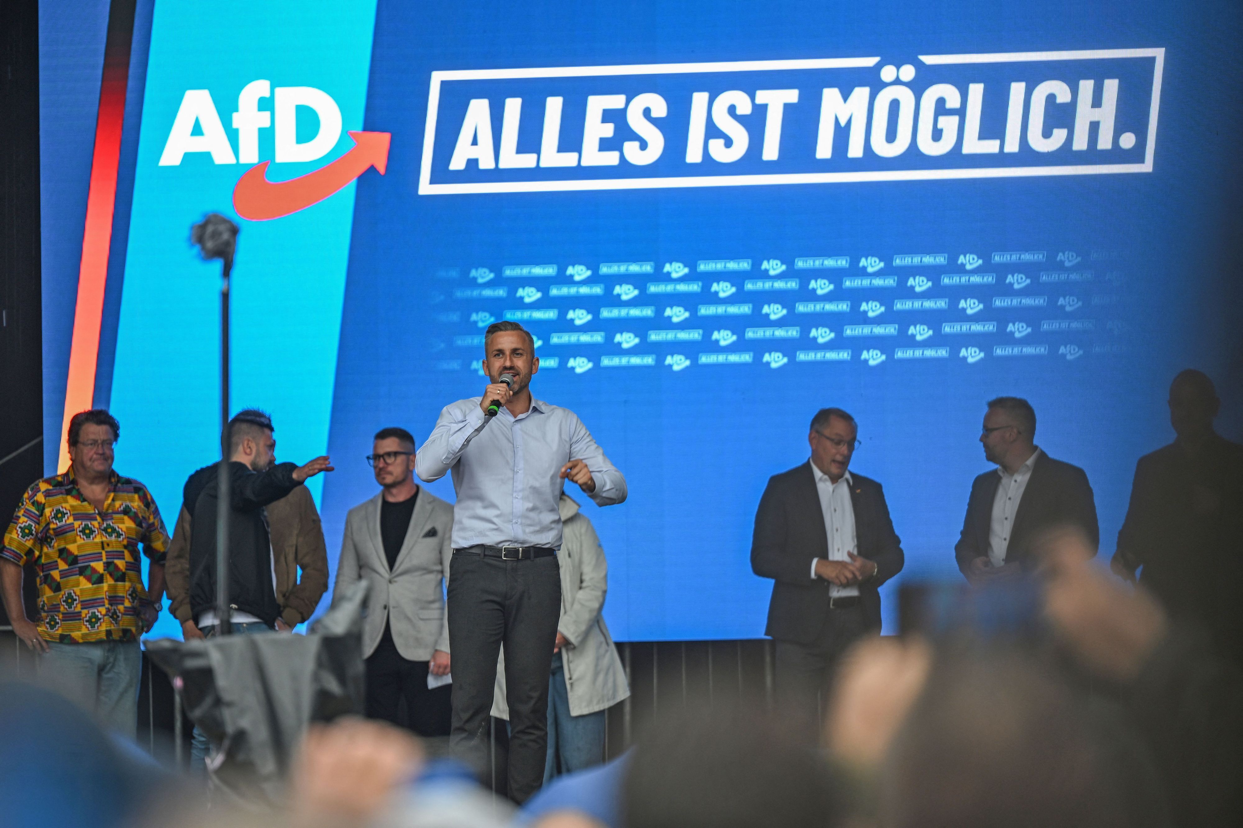 Ulrich Siegmund (AfD), Spitzenkandidat und Co-Vorsitzender der AfD-Landtagsfraktion Sachsen-Anhalt, bei einer Veranstaltugn in Magdeburg