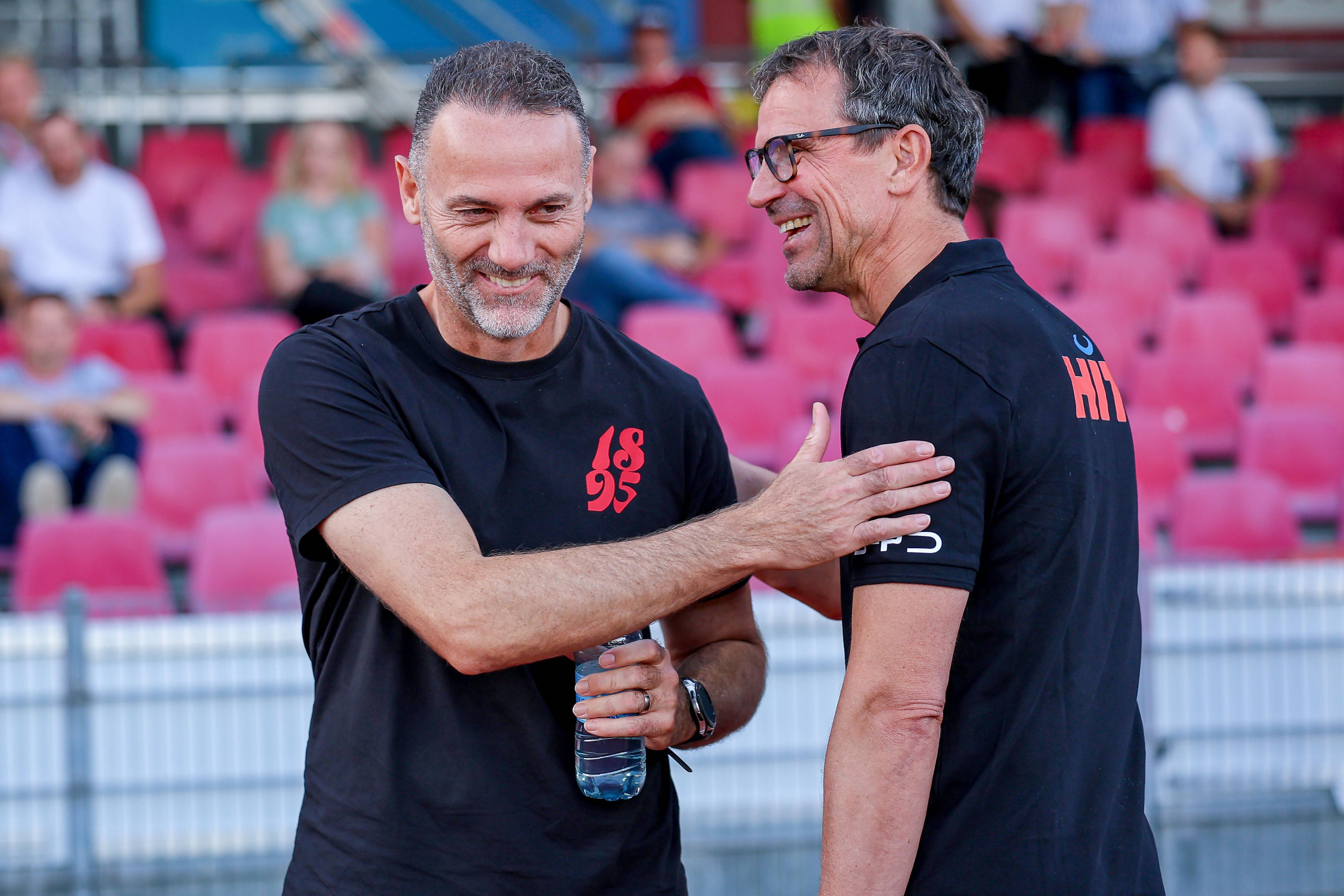 06.09.2026, xsefx, Fußball, SC Fortuna Köln - Fortuna Düsseldorf, 3.Liga, Südstation, 4. Spieltag, Saison 2026 2027: Zwei, die sich gut verstehen: Cheftrainer Matthias Mink Fortuna Koeln hc und Cheftrainer Alexander Ende Fortuna Düsseldorf hc im Gespräch DFB regulations prohibit any use of photographs as image sequences and or quasi-video. Nordrhein-Westfalen Deutschland *** September 6, 2026, xsefx, Soccer, SC Fortuna Cologne vs. Fortuna Düsseldorf, 3. Liga, Südstation, Matchday 4, 20262027 Season: Two Who Get Along WellHead Coach Matthias Mink of SC Fortuna Köln and Head Coach Alexander Ende of Fortuna Düsseldorf in conversation. DFB regulations prohibit any use of photographs as image sequences and/or quasi-video. North Rhine-Westphalia, Germany