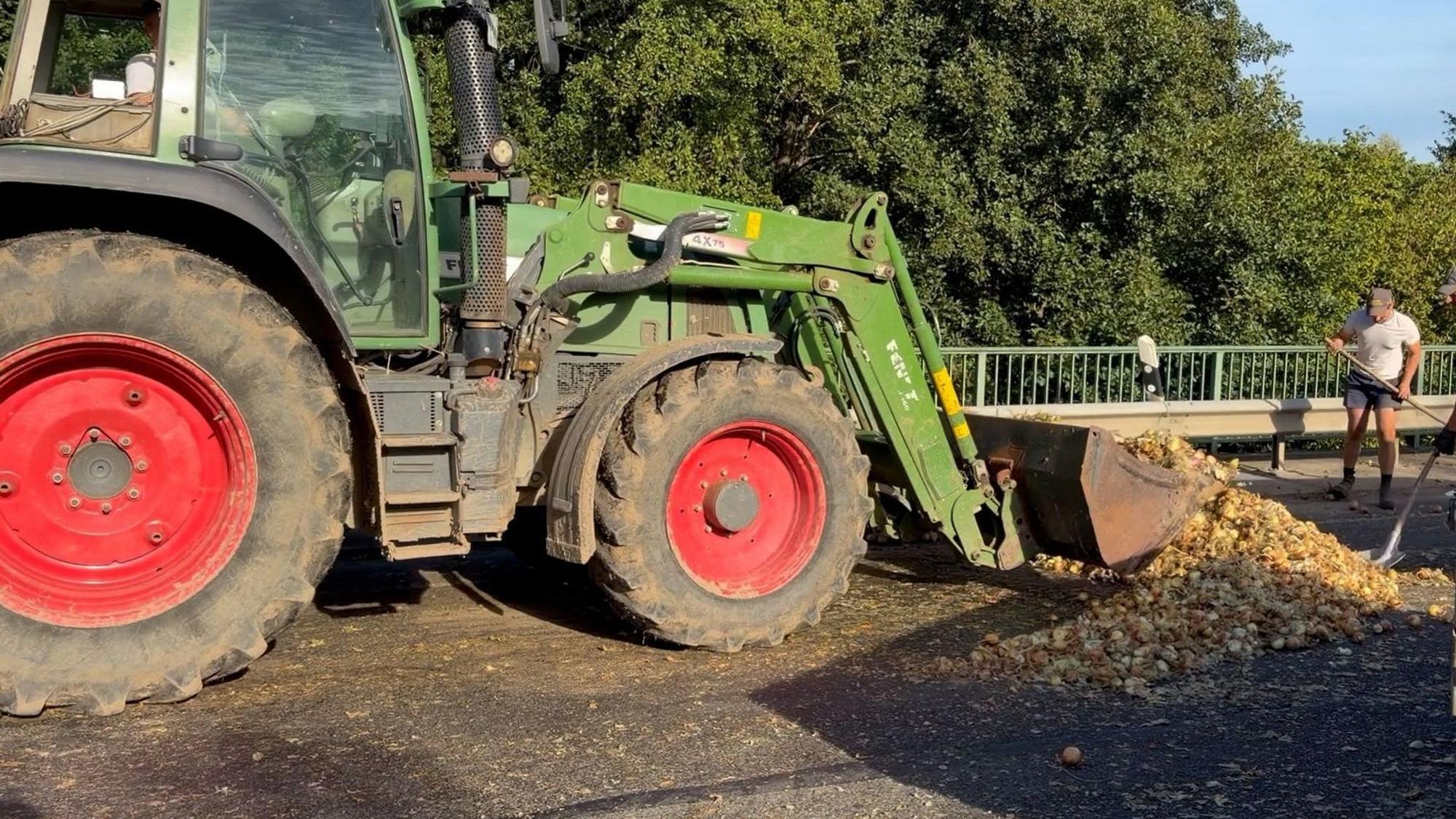 Motorradfahrer rutscht auf Zwiebeln aus