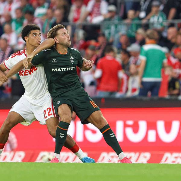 Jahmai Simpson-Pusey 1. FC Koeln und Niclas Fuellkrug SV Werder Bremen im Zweikampf waehrend des Spiels der 1. Bundesliga zwischen 1. FC Koeln und SV Werder Bremen, RheinEnergieStadion am 12. September 2026 in Koeln, Deutschland. Foto von Oliver Kaelke/DeFodi Images Jahmai Simpson-Pusey 1. FC Koeln und Niclas Fuellkrug SV Werder Bremen battle for the ball during the Bundesliga match between 1. FC Koeln and SV Werder Bremen at RheinEnergieStadion on September 12, 2026 in Cologne, Germany. Photo by Oliver Kaelke/DeFodi Images DFB / DFL REGULATIONS PROHIBIT ANY USE OF PHOTOGRAPHS AS IMAGE SEQUENCES AND/OR QUASI-VIDEO. Photo by Oliver Kaelke/DeFodi Images - *** Jahmai Simpson Pusey of 1. FC Köln and Niclas Füllkrug of SV Werder Bremen battle for the ball during the Bundesliga match between 1. FC Köln and SV Werder Bremen at RheinEnergieStadion on September 12, 2026, in Cologne, Germany Photo by Oliver Kaelke, DeFodi Images Jahmai Simpson Pusey of 1. FC Köln and Niclas Füllkrug of SV Werder Bremen battle for the ball during the Bundesliga match between 1. FC Köln and SV Werder Bremen at RheinEnergieStadion on September 12, 2026 in Cologne, Germany. Photo by Oliver Kaelke, DeFodi Images. DFB and DFL regulations prohibit any use of photographs as image sequences and/or quasi-video. Photo by Oliver Kaelke, DeFodi Images