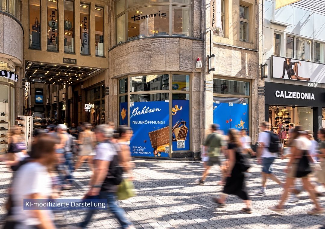 In die Stollwerck-Passage zieht ein Bahlsen-Outlet ein (KI-Visualisierung).
