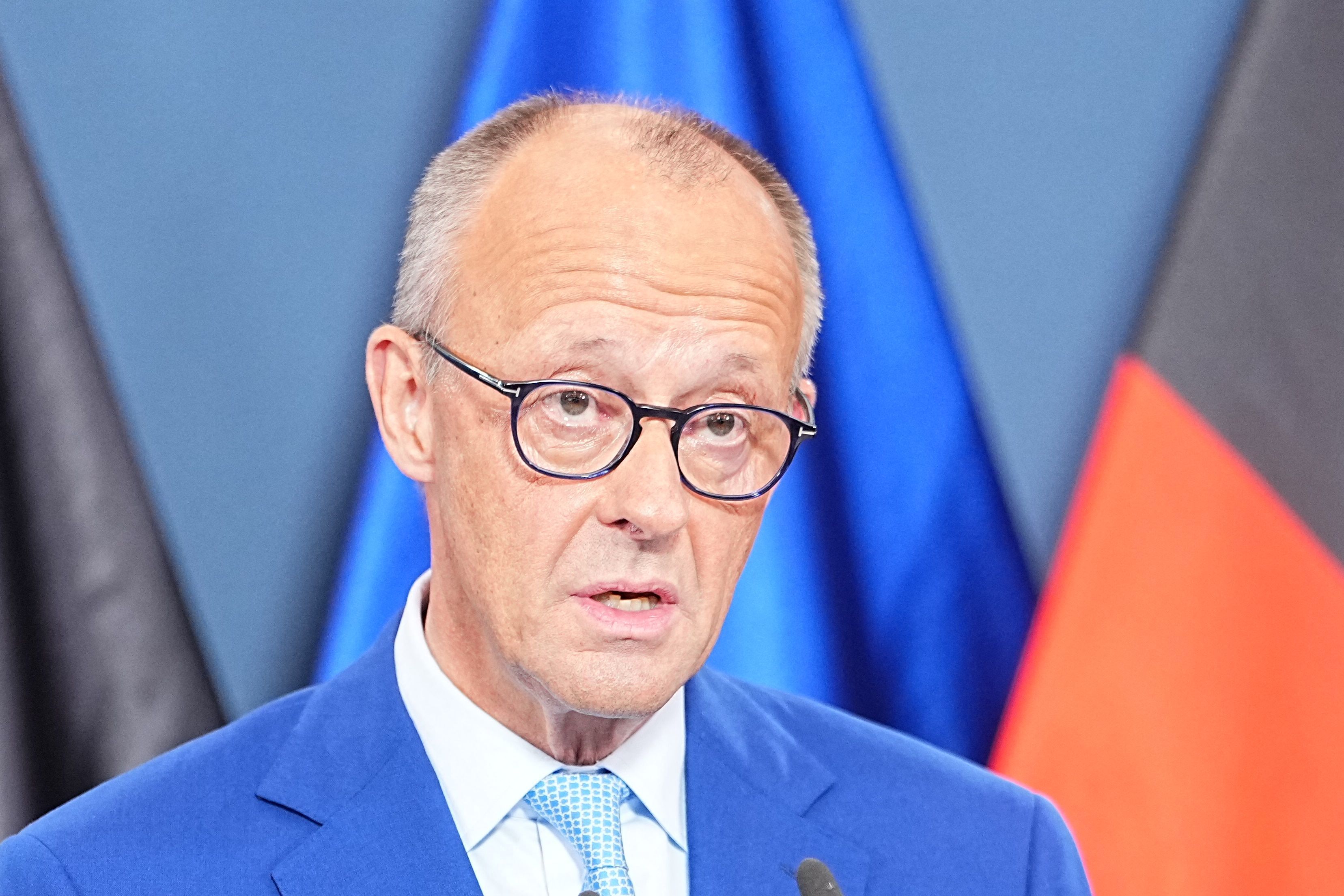 Bundeskanzler Friedrich Merz (CDU) spricht am Sonntag, 20. September, nach den Wahlen in Berlin und Mecklenburg-Vorpommern im Konrad-Adenauer-Haus.