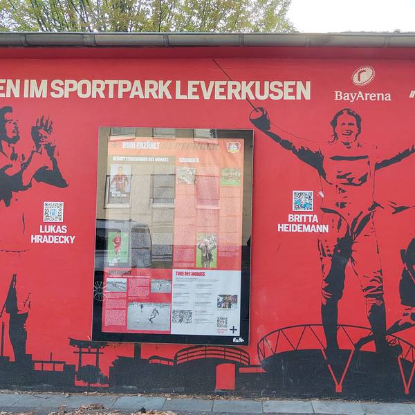 Olympische und Paralympische Champions: Britta Heidemann und Markus Rehm auf einem Trafohaus an der Bismarkstraße.