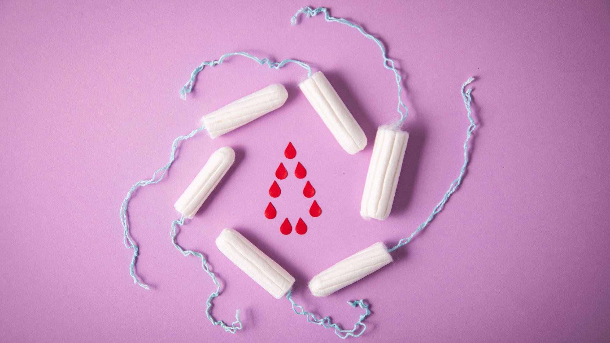 Sechs Tampons liegen in einem Kreis. Kostenfreie Menstruationsartikel stehen künftig in städtischen Gebäuden, Schwimmbädern und der Stadtteilbibliothek Rodenkirchen bereit. (Archivbild)