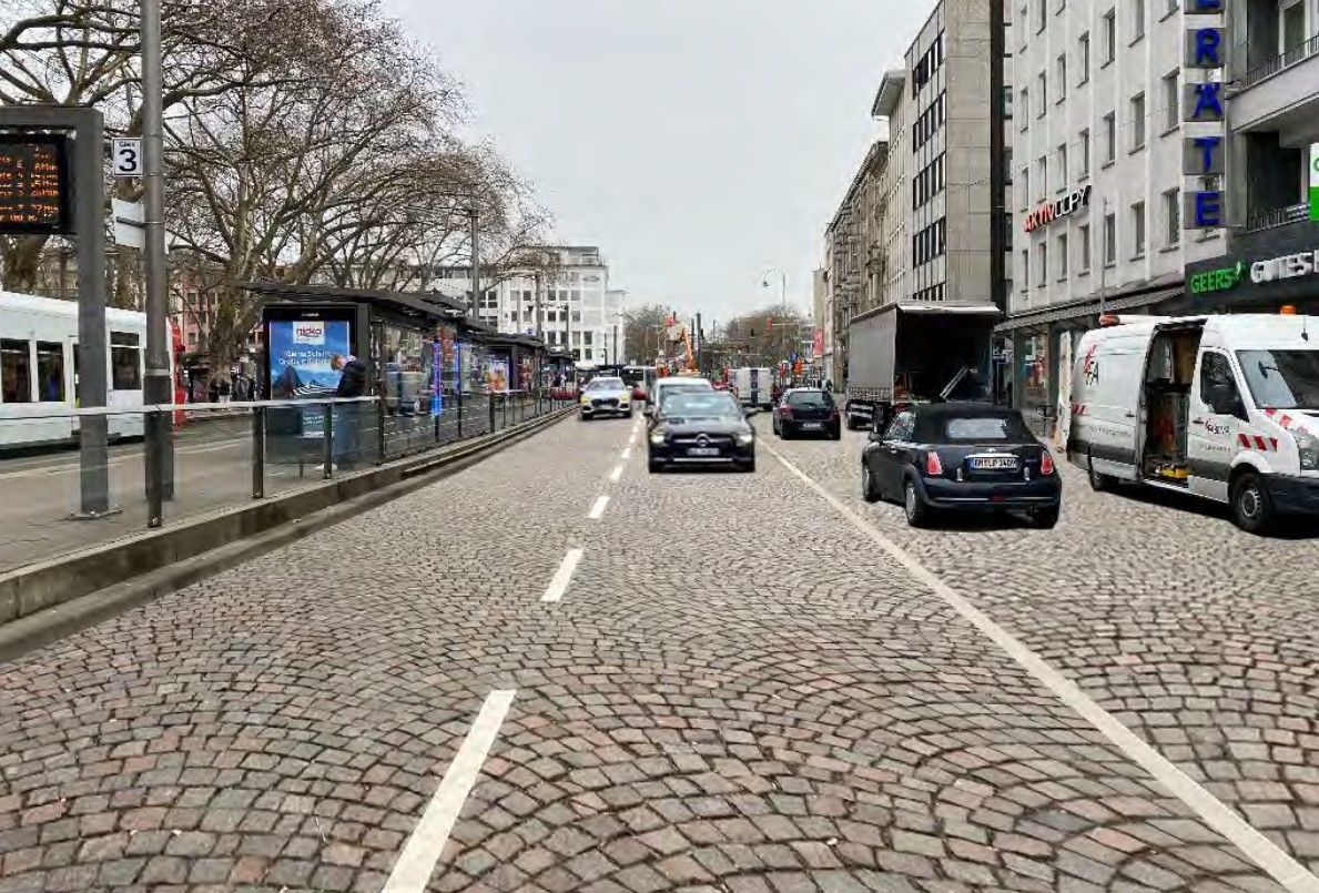 So könnte der Autoverkehr künftig auf der Südseite des Neumarkts gebündelt werden.