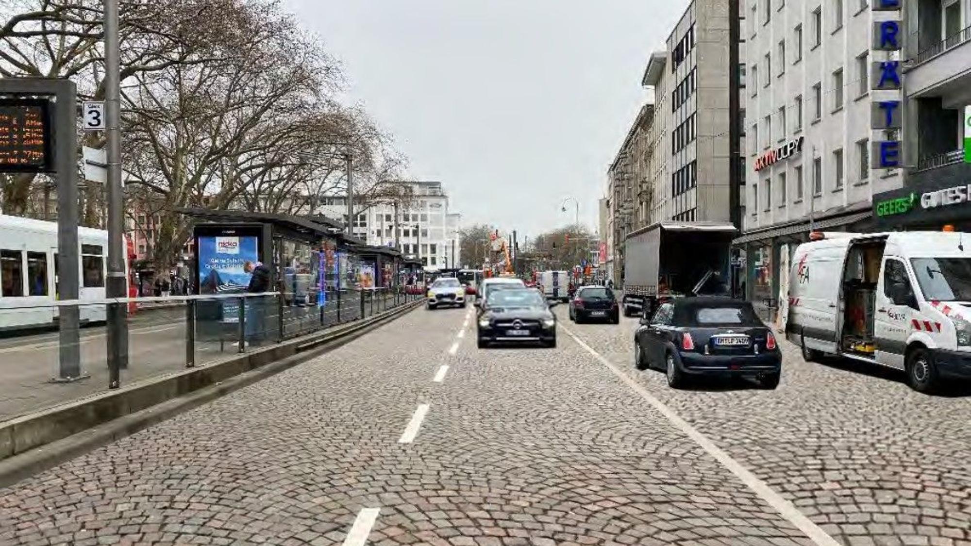 So könnte der Autoverkehr künftig auf der Südseite des Neumarkts gebündelt werden.