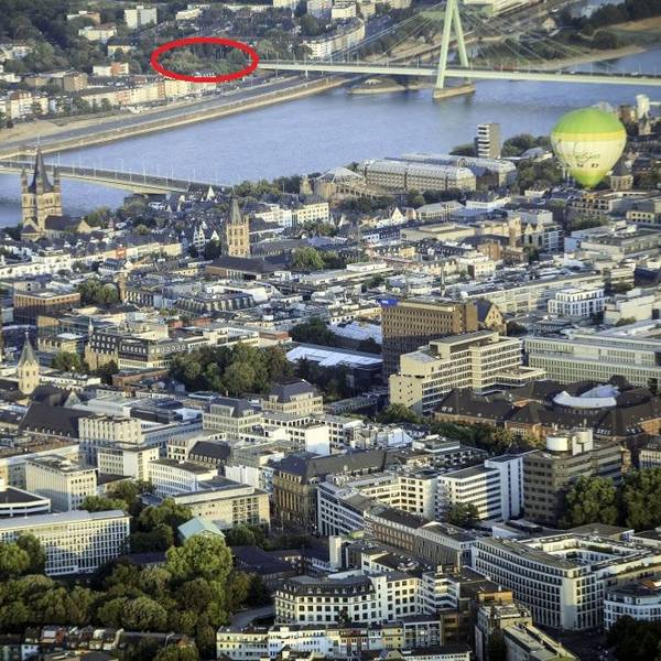 Der rote Kreis zeigt den Standort des geplanten Hochhauses an.
