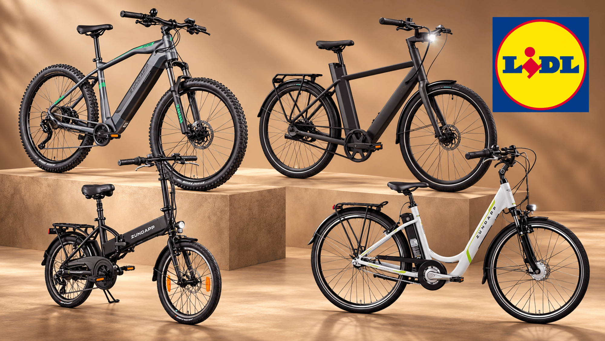 Vier E-Bikes von Zündapp bei Lidl.
