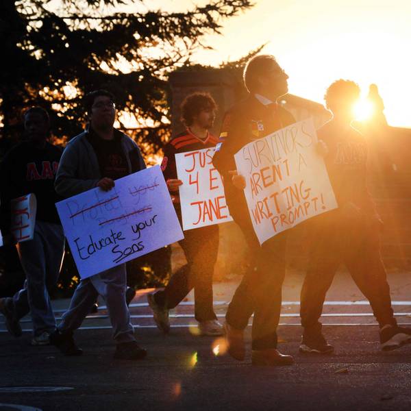 Szenen einer Protestkundgebung gegen den Umgang der Cornell University mit den Vorwürfen einer Gruppenvergewaltigung