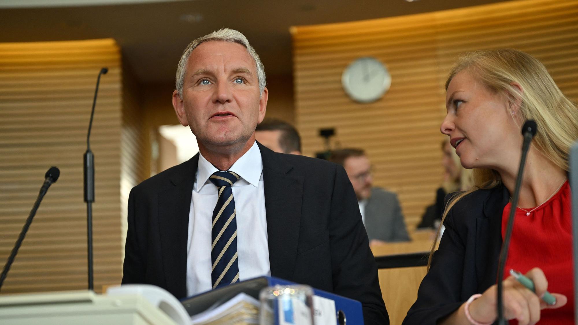Björn Höcke, AfD-Fraktionschef, im Plenarsaal des Thüringer Landtags in Erfurt (Archivbild)