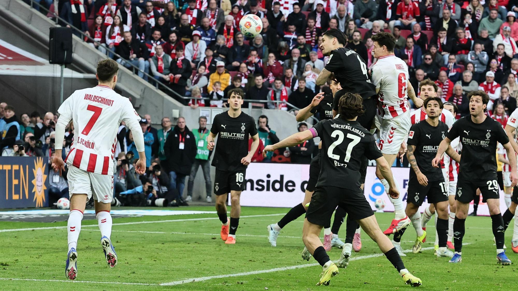 1. FC Köln vs. Borussia Mönchengladbach, 27. Spieltag, 21.03.2026, 15.30 Uhr, Tor zum 3:3 durch Eric Martel (1. FC Köln), Bild: Herbert Bucco