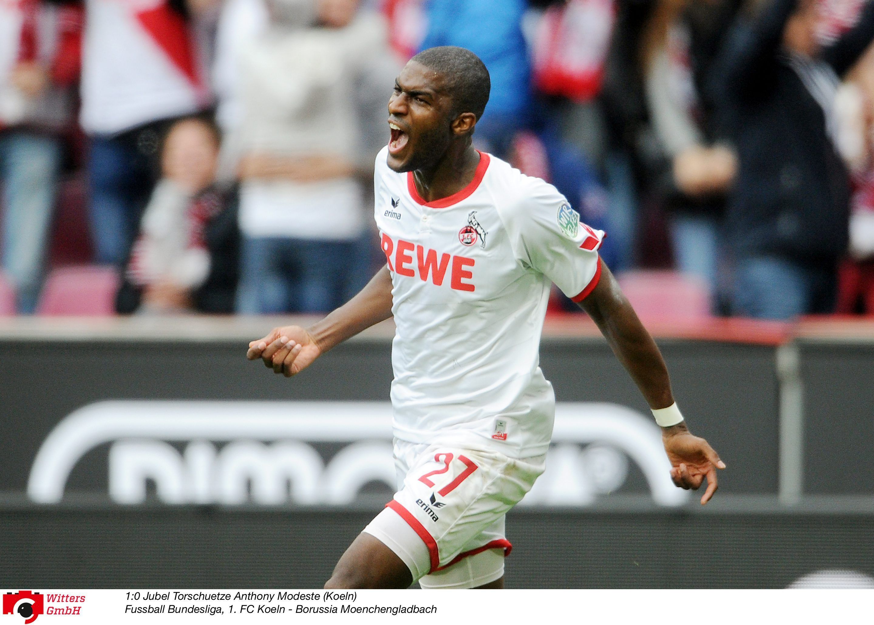 1:0 Jubel Torschuetze Anthony Modeste (Koeln)
Fussball Bundesliga, 1. FC Koeln - Borussia Moenchengladbach