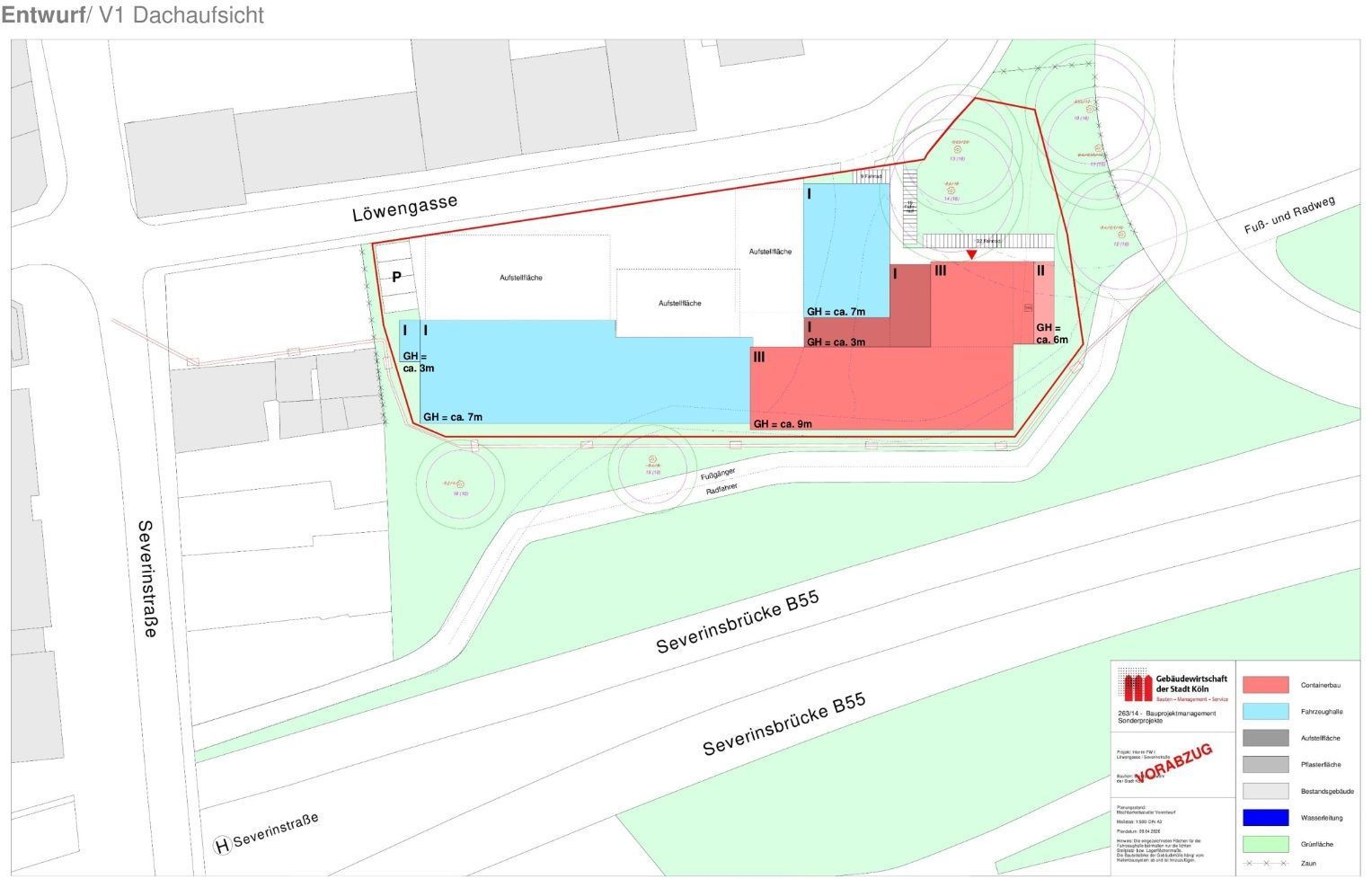 Diese Grafik eines Entwurfs zeigt, wo die Container zu welchem Zweck stehen.