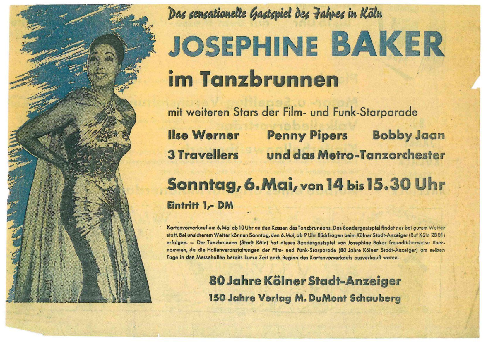 Plakat zum 80‑Jahre-KStA‑Jubiläum mit Ankündigung von Josephine Baker