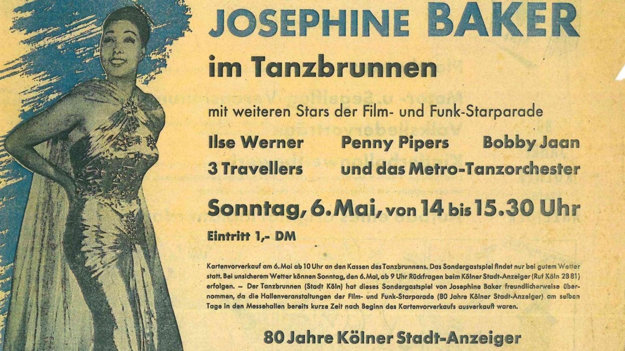 Plakat zum 80‑Jahre-KStA‑Jubiläum mit Ankündigung von Josephine Baker