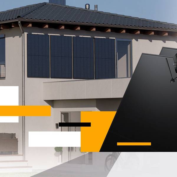 Kleines Kraftwerk Balkonkraftwerk-Set mit Anker SOLIX Solarbank 4 Pro Speicher und Solarmodulen an einem Wohnhaus.