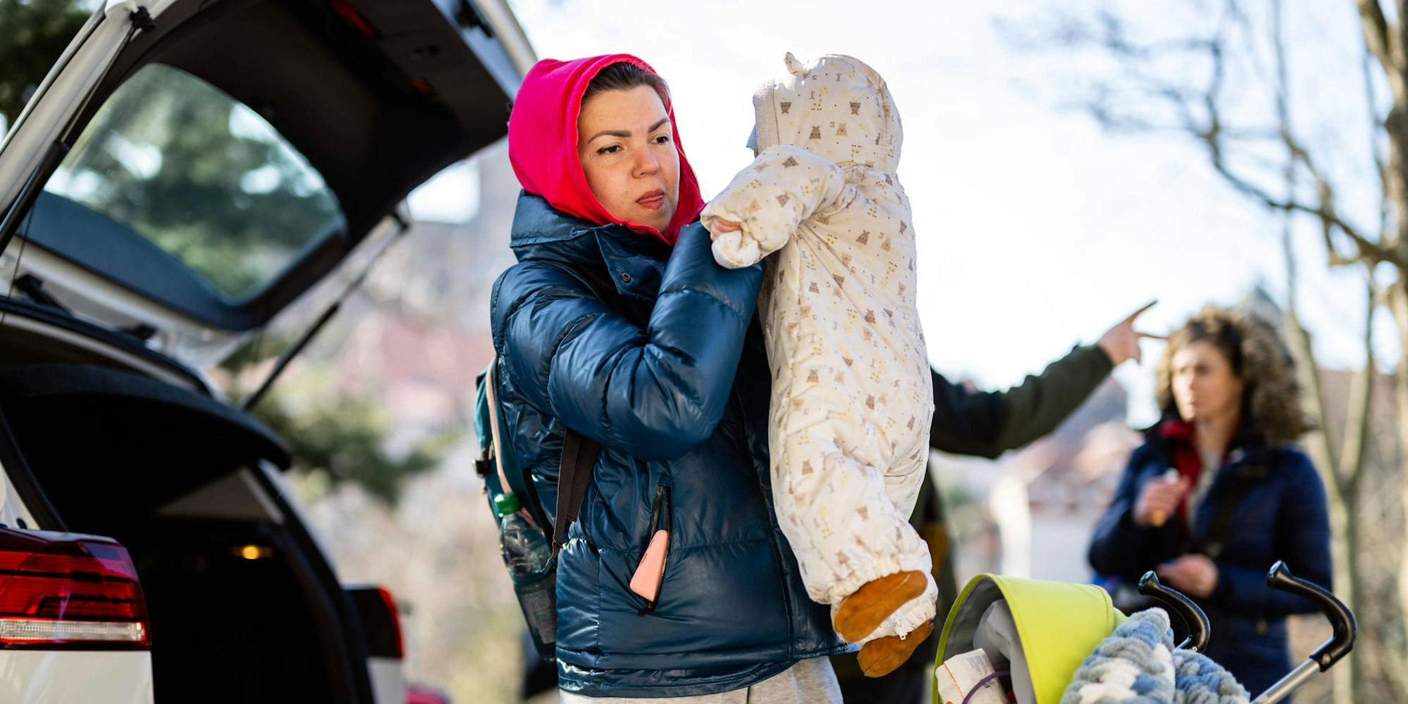 Ukrainerin mit Baby im März