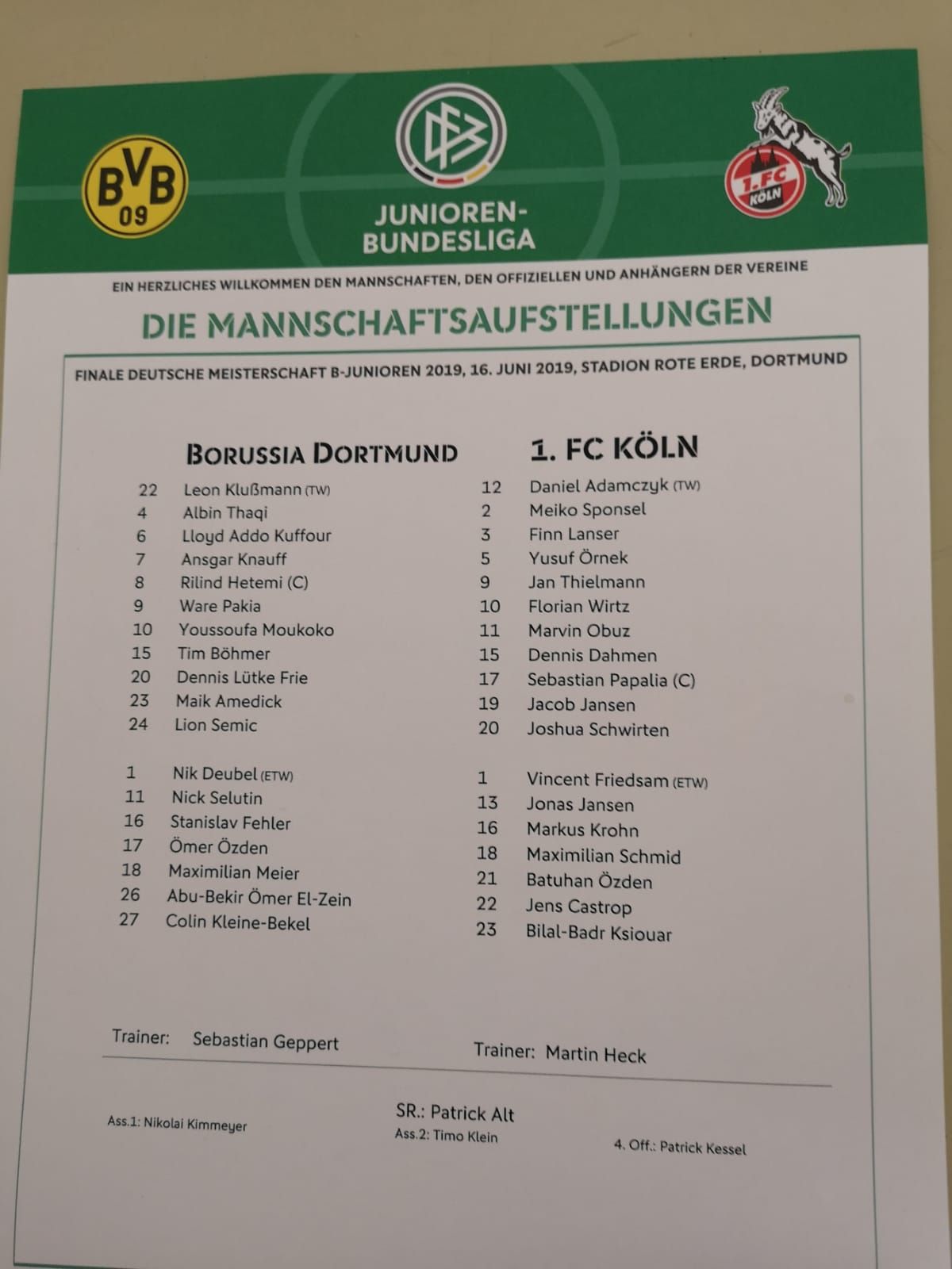 BVB FC Aufstellung