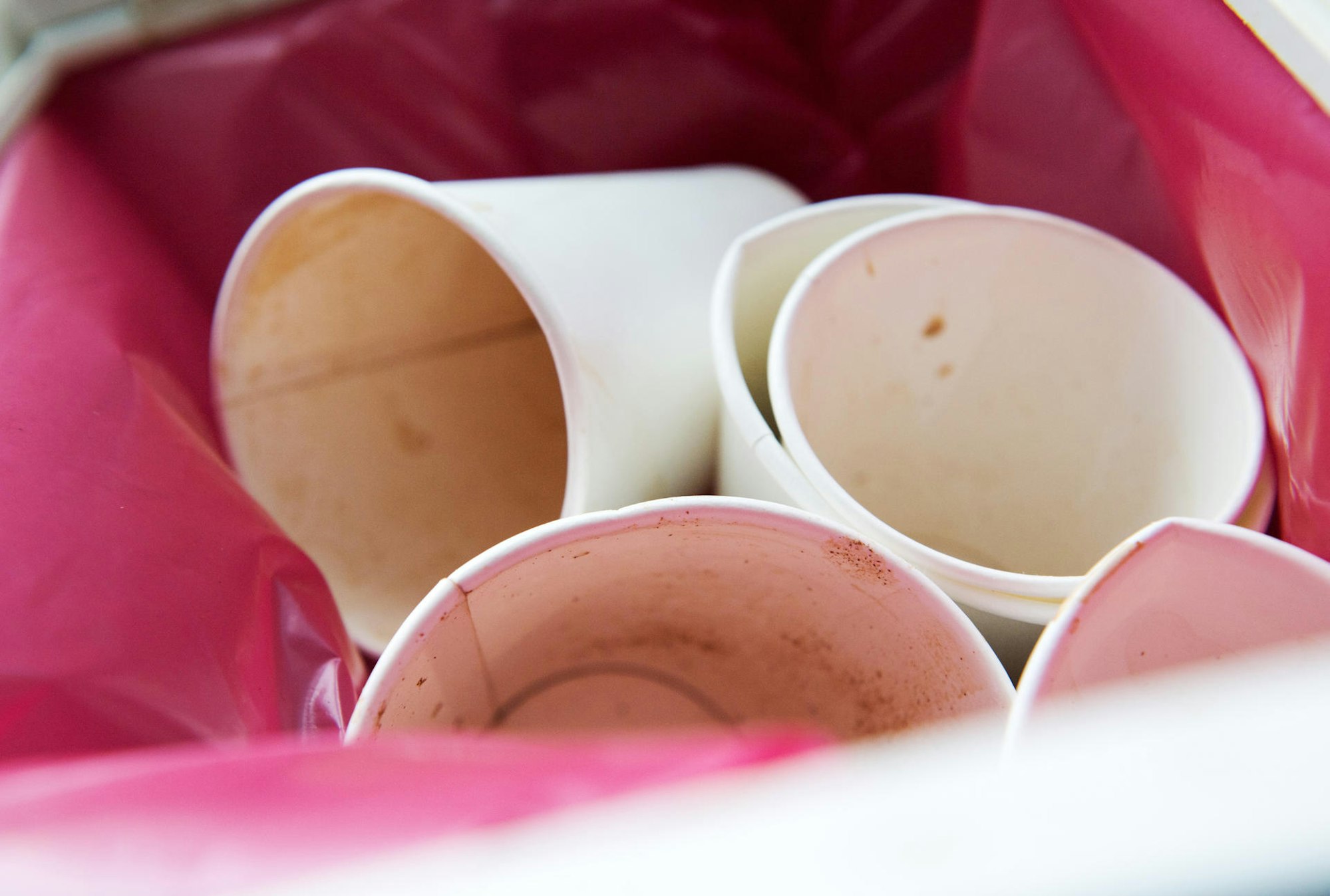 Wegwerfbecher im Mülleimer