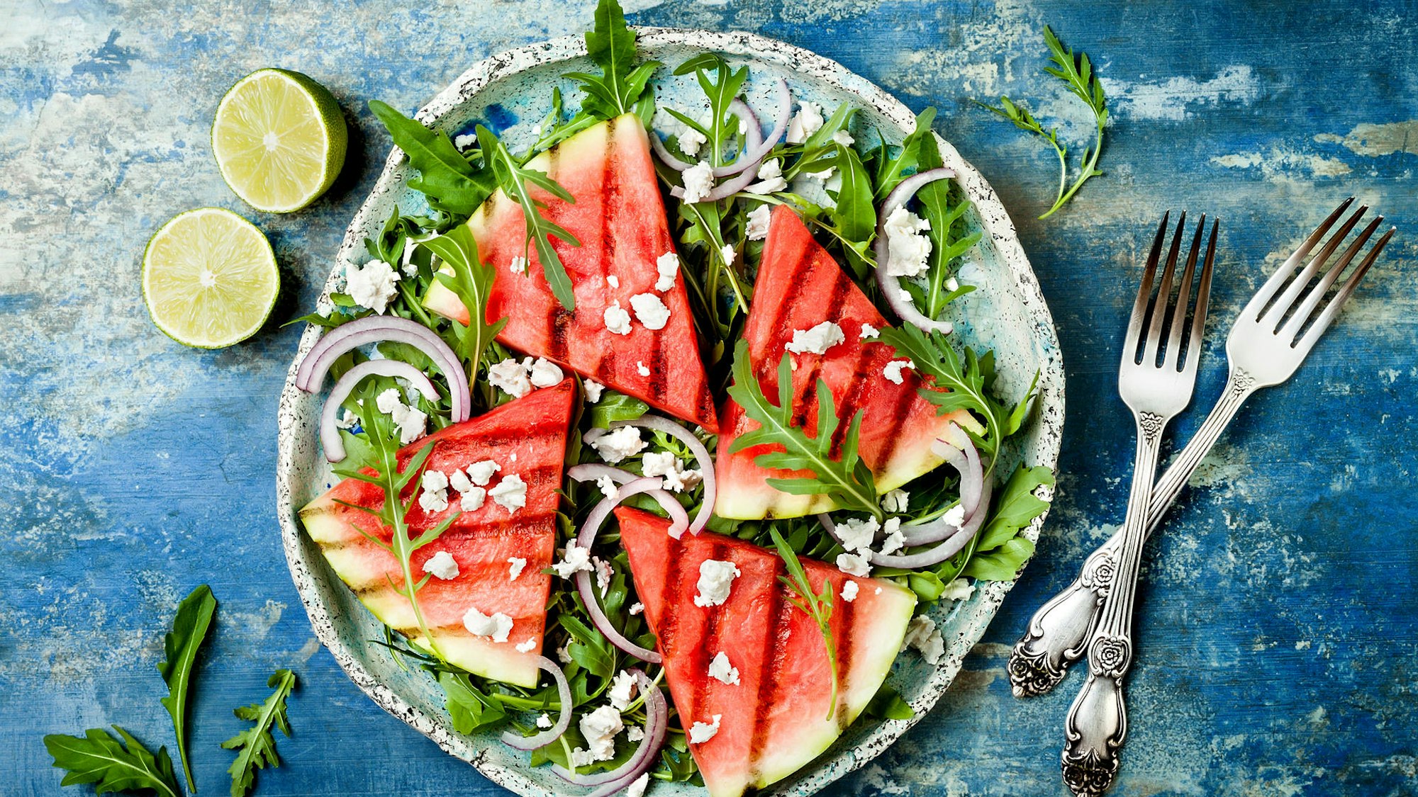 Gegrillte Melone mit Rucola
