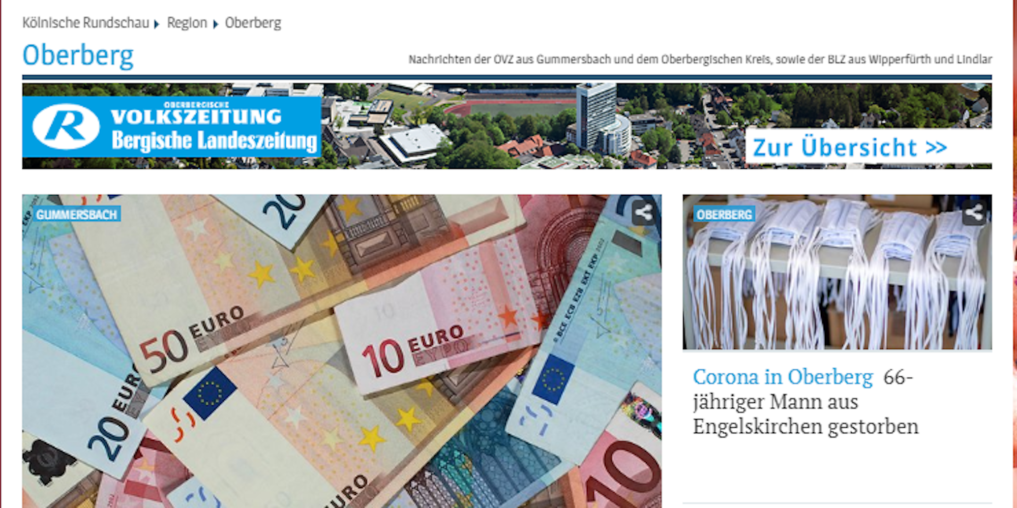 Die Oberbergische Volkszeitung als Startbildschirm und Button auf dem