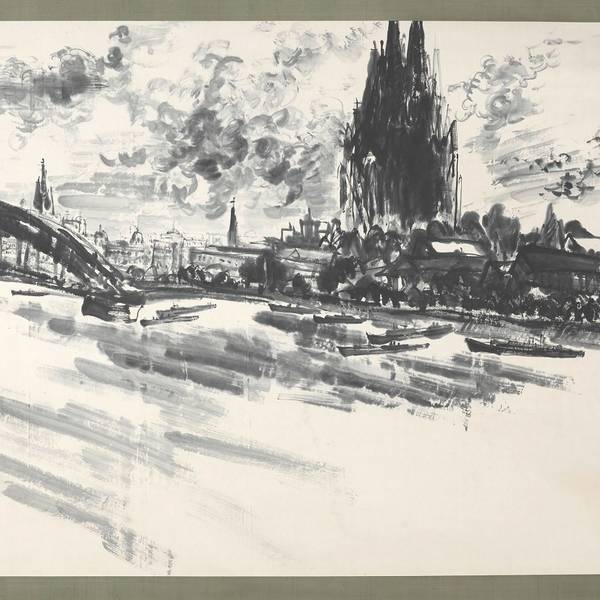 "Köln am Rhein" auf einer rund vier Meter breiten Hängerolle von Uchiyama Ukai.