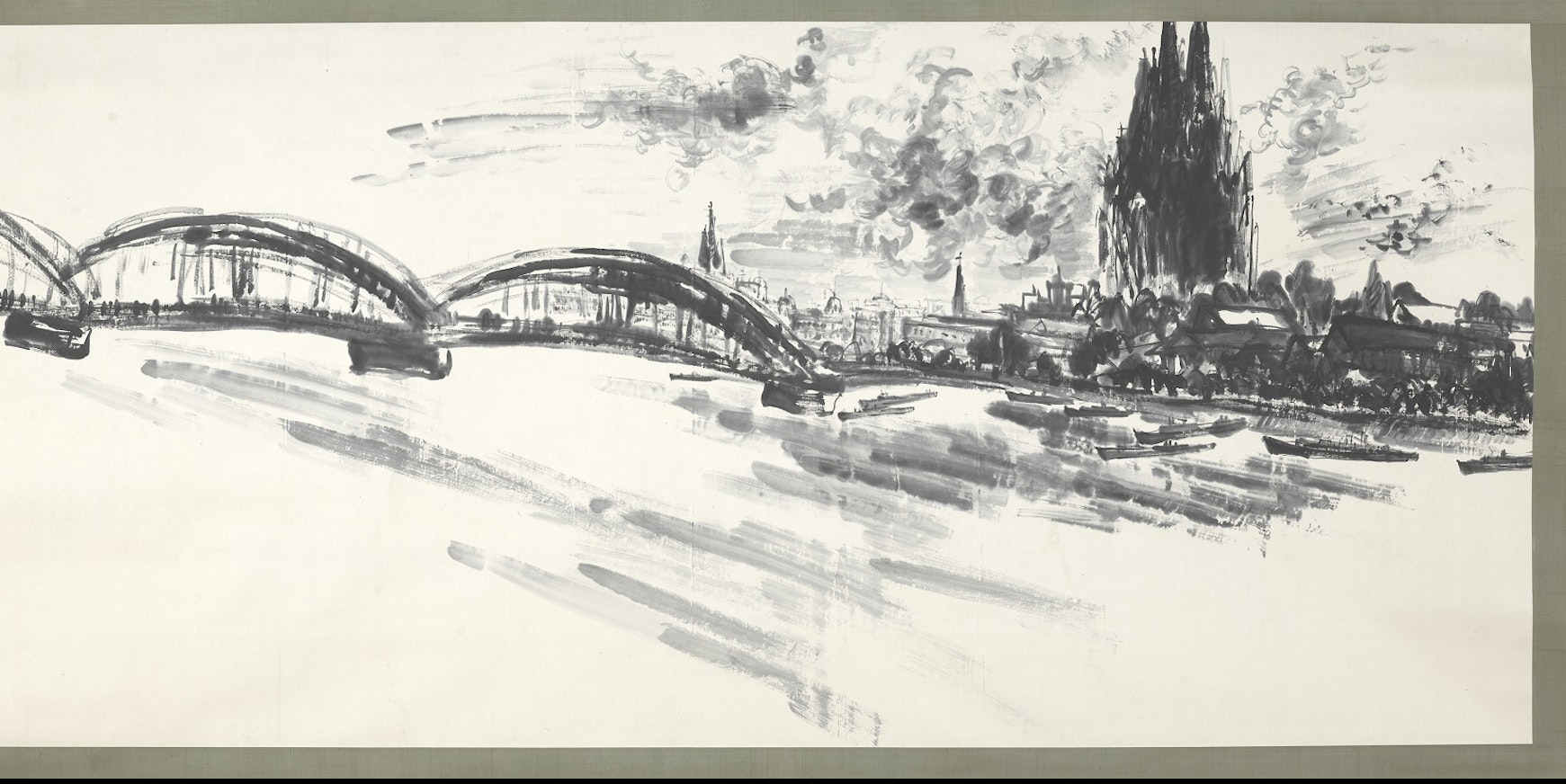 "Köln am Rhein" auf einer rund vier Meter breiten Hängerolle von Uchiyama Ukai.