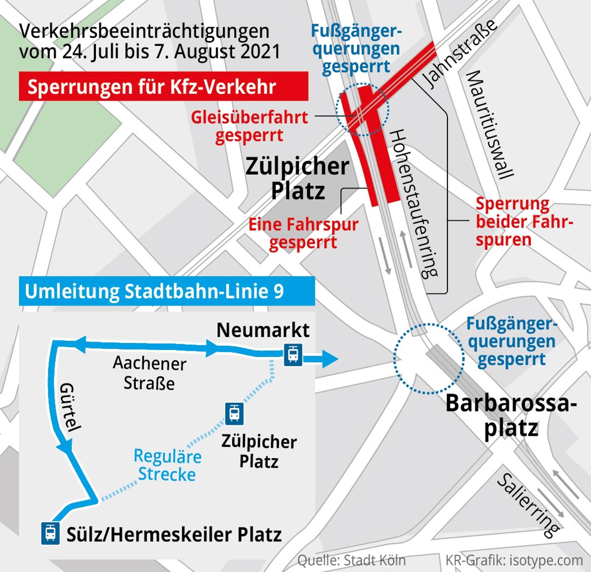 Grafik KVB Sperrungen Barbarossa