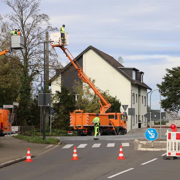 Der abgesperrte Heiligenhauser Kreisverkehr
