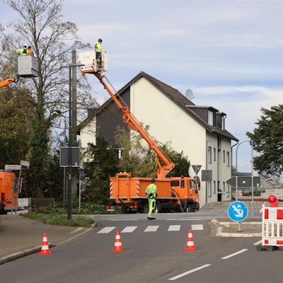 Der abgesperrte Heiligenhauser Kreisverkehr
