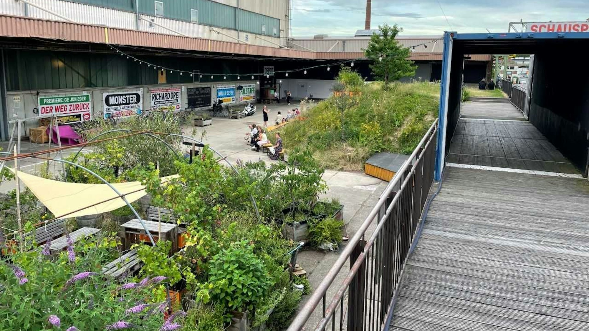 begrünte Fläche auf dem Platz vor dem Depot des Schauspiels Köln